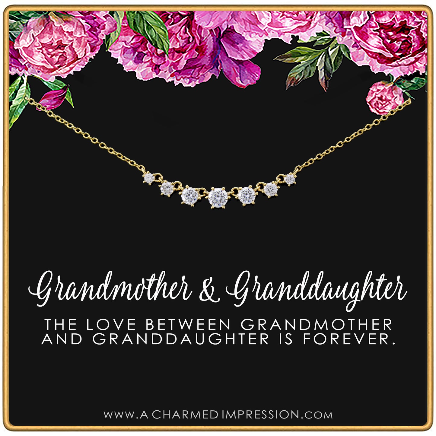 Grandmother & Granddaughter • Unique Gift for Grandma • Silver or Gold • Intentional Keepsake Jewelry - 7 Crystal Necklace