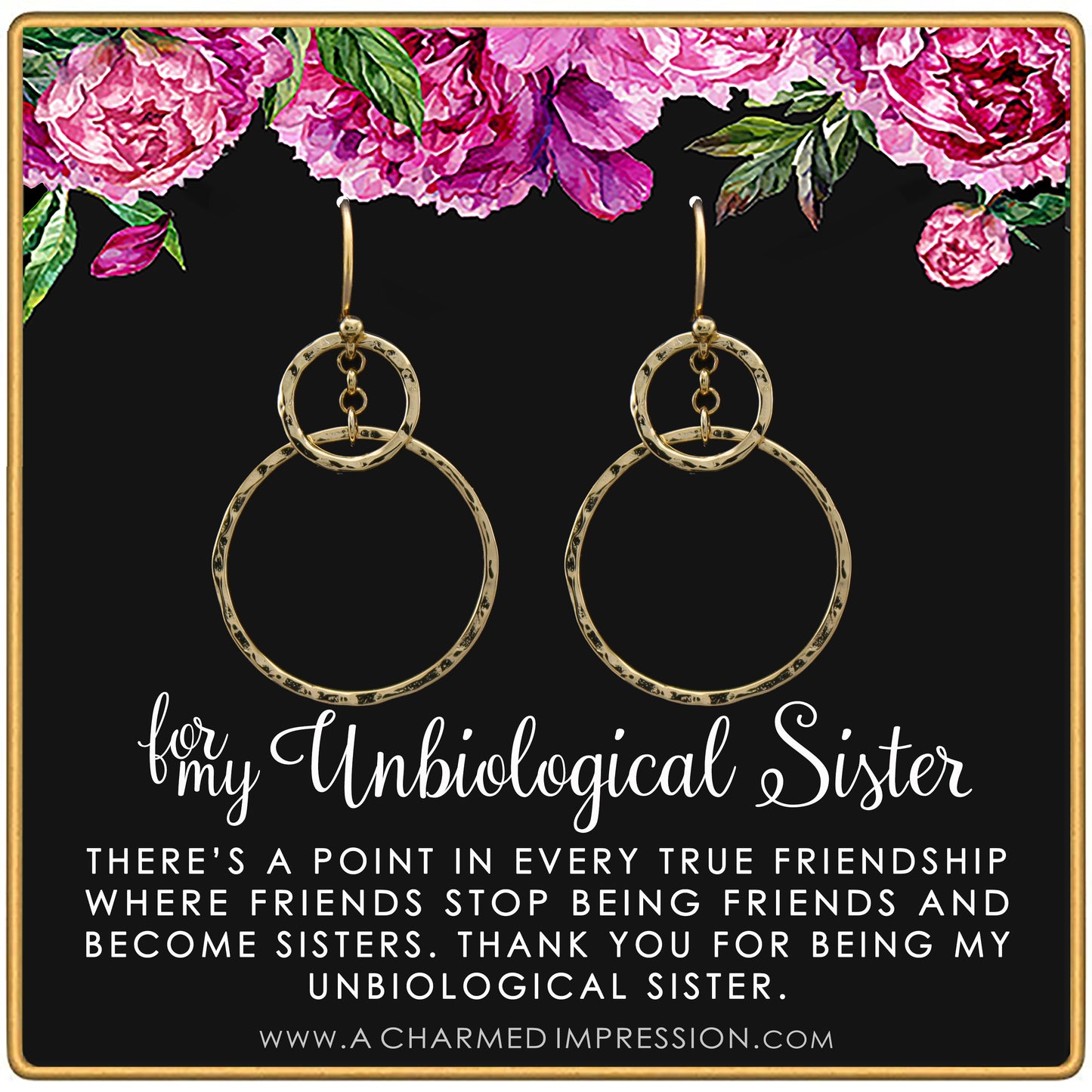 Best Friend Gifts for Women • Unbiological Sister • Christmas Gifts for Women • Stepsister Gifts • Love Friendship • Bonus Sister Earrings for 2 3 • Infinity Ring Earrrings