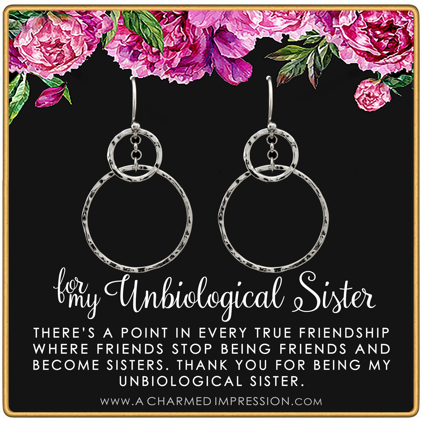 Best Friend Gifts for Women • Unbiological Sister • Christmas Gifts for Women • Stepsister Gifts • Love Friendship • Bonus Sister Earrings for 2 3 • Infinity Ring Earrrings