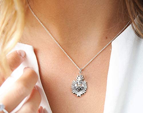 Sacred Flaming Heart with Thorns Charm Necklace • Solid Sterling Silver Heart • God's Love • Jesus Love Pendant Necklace