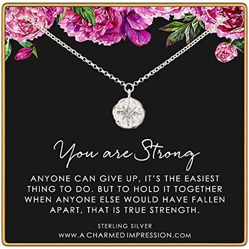 You Are Strong • Encouragement Gift for Her • 925 Sterling Silver • Resilience • Never Give Up • Cancer, Sobriety, Recovery, Loss, Divorce • Survivor Necklace • Affirmation Jewelry