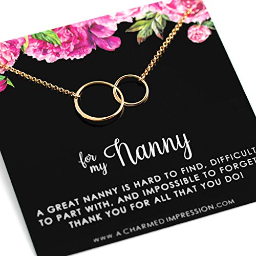 Nanny Gifts Necklace • Thank You Gift for Women • 14k Gold • Gift for Nanny • Going Away Farewell Goodbye • Birthday Christmas • Helper Babysitter • Appreciation Love and Gratitude • Best Nanny Ever