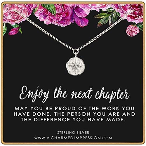 Enjoy the Next Chapter • Congratulations Retirement or Promotion Gift • 925 Sterling Silver • Diamond Starburst Necklace • Service Appreciation Gratitude • Be Proud of the Difference You Have Made