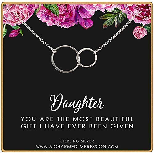 Daughter Gifts from Mom Dad • Gift for Adult Daughter • Sterling Silver Necklace • Two Connected Eternity Circles • Daughter Birthday Card and Jewelry