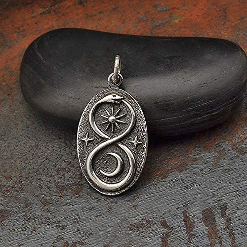 Two Cups Sterling Silver Infinity Ouroboros Snake Pendant on Antiqued Sterling Silver Chain • Sun Moon Lunar Circle