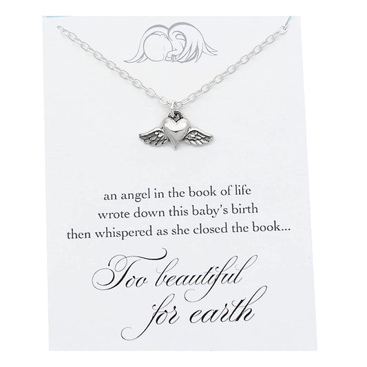 Angel Baby Memorial Charm • Miscarriage Necklace • Tiny Winged Heart • Sterling Silver • Too Beautiful for Earth