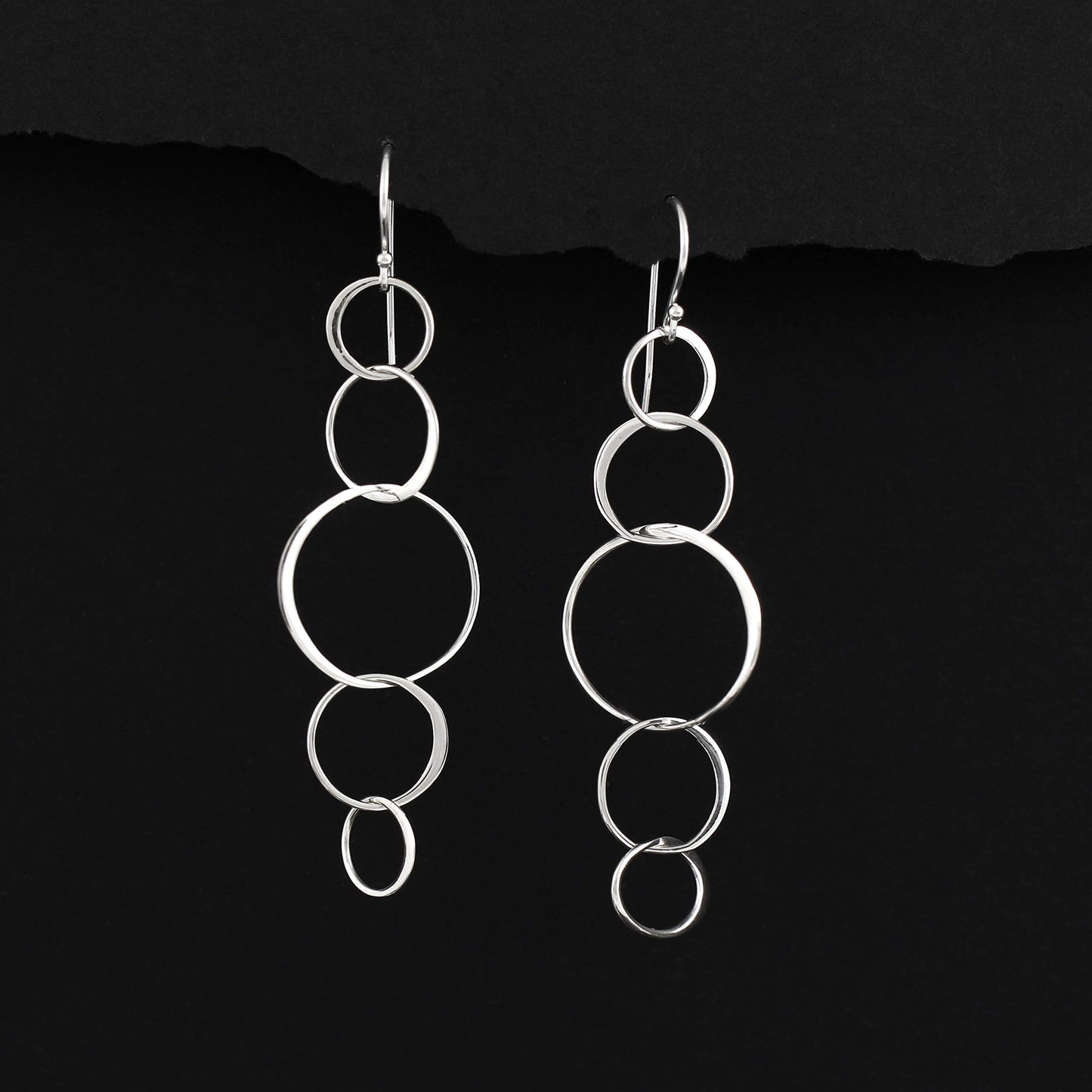 Sterling Silver 5 Connected Circle Earrings, Statement Earrings, Silver Earrings, Long Earrings, Hoop Earrings, Dangle Drop Earrings, Five Rings, Geometric, Simple, Minimalist Jewelry