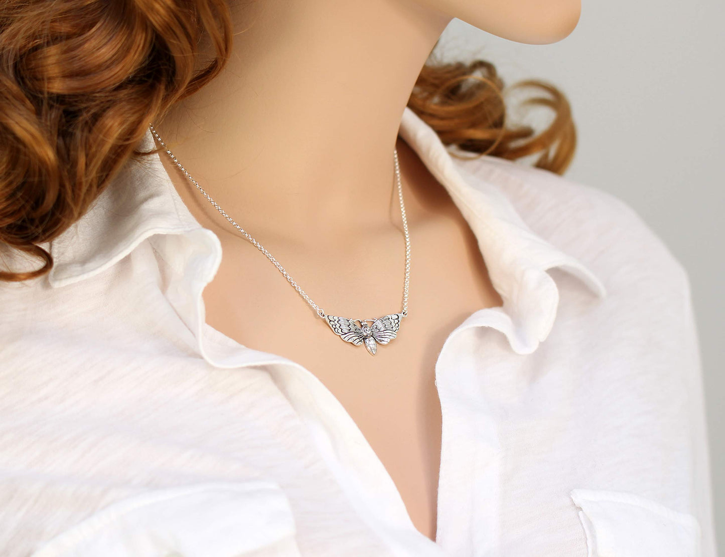 Large Sterling Silver Death Moth Necklace • Spiritual Jewelry • Rebirth Transformation • Sensuality • Goddess Jewelry