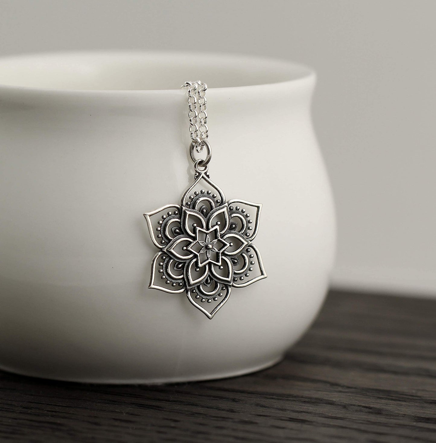 Flower Lotus Mandala Pendant Necklace • Sterling Silver Mandala • Highly Detailed Charm • Sacred Geometry Jewelry • Spiritual Healing Necklace • Meditation Yoga Enlightenment