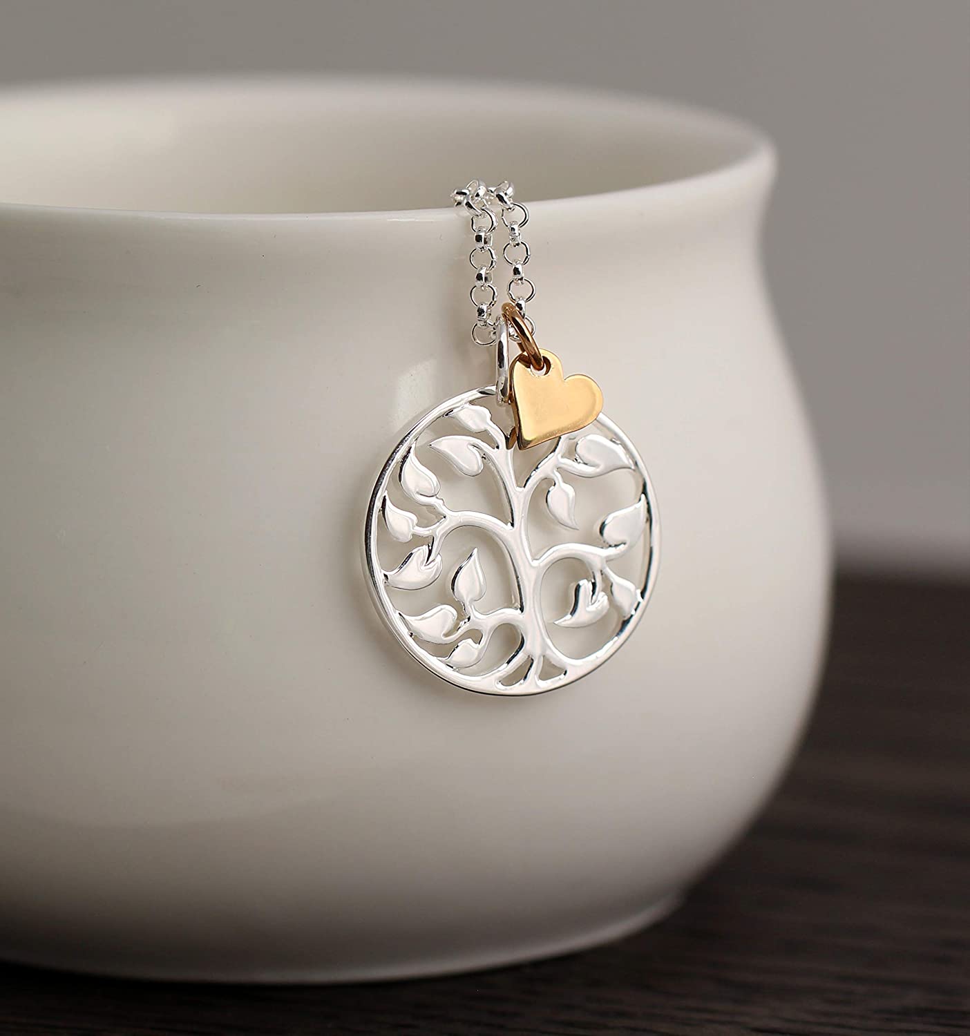 Daughter to be Gift • Welcome to Our Family Tree • Sterling Silver Necklace • 18 Inch Chain • Silver Tree Gold Heart Charm • Handcrafted Intentional Jewelry