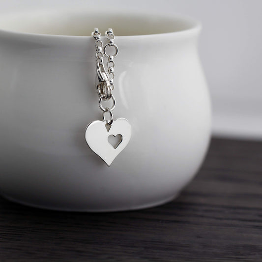 in Loving Memory - Sterling-Silver Heart in Heart Charm Bracelet