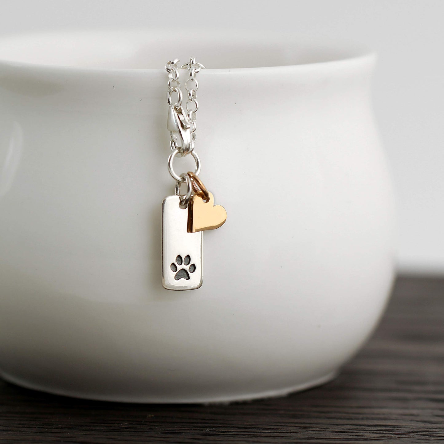 Sterling Silver Paw Print and Gold Heart Bracelet • Pawprints on my Heart • Dog Mom • Crazy Cat Lady • Gifts for Women • Animal Lovers Gift • Veterinarian • Volunteer Rescue Shelter Worker Gift Ideas