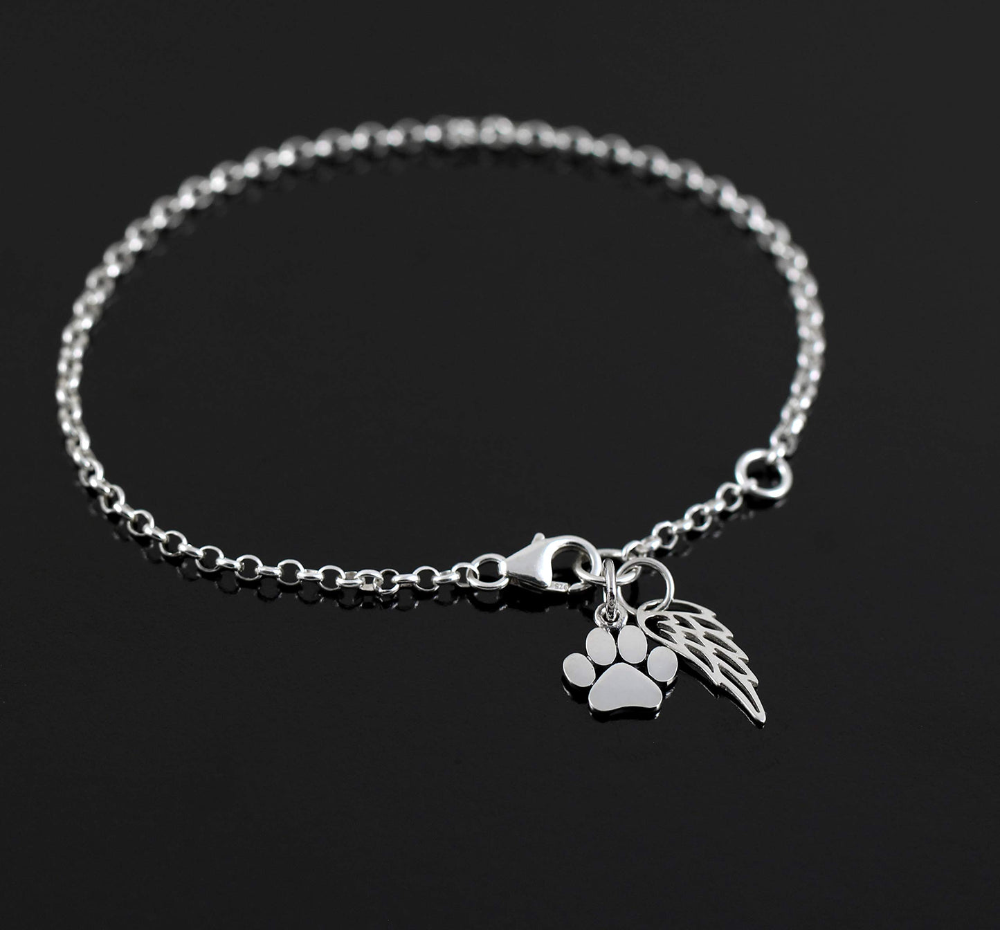 Gift for Loss of Pet • Sterling Silver Paw Print and Angel Wing Bracelet • Grief Jewelry for Women Girls • Pawprints on my Heart • Sorry for Your Loss of Dog Cat • Pet Memorial • No Longer by my Side