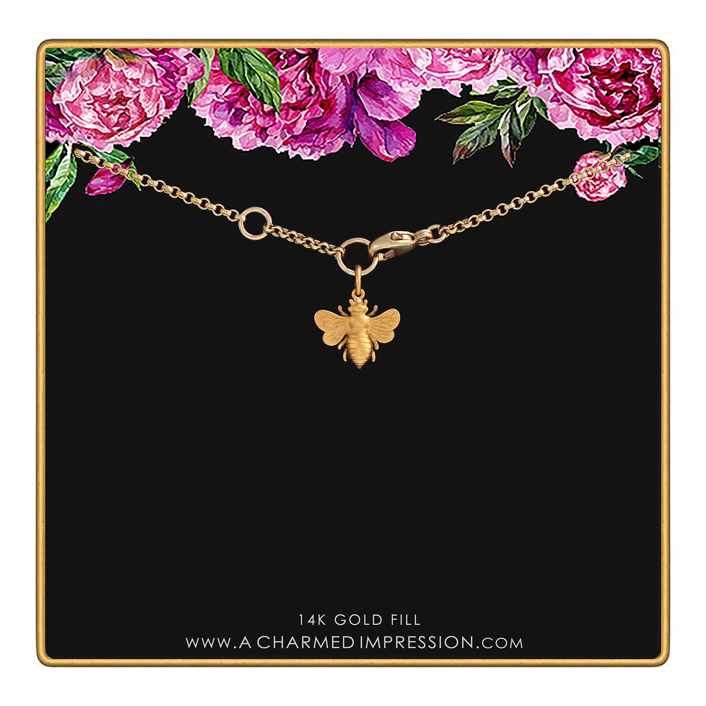 A Charmed Impression Small Bee Gold Charm Bracelet for Girls |Children • Little 24k Gold Bee Bracelet • 14k Gold Filled Chain • Vermeil Bumblebee Charm • Honey Bee • Bumble Bee