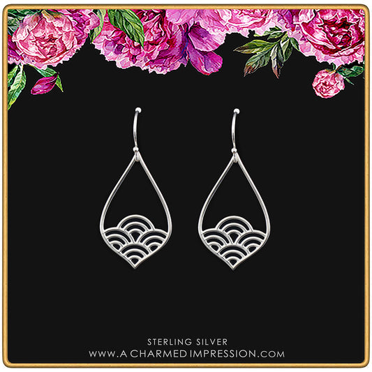 Sterling Silver Wave Teardrop Earrings • Simple Minimalist Jewelry • Modern Romantic Feminine • Waves Pattern • Hook Style Earrings • Sterling Silver Jewelry for Women