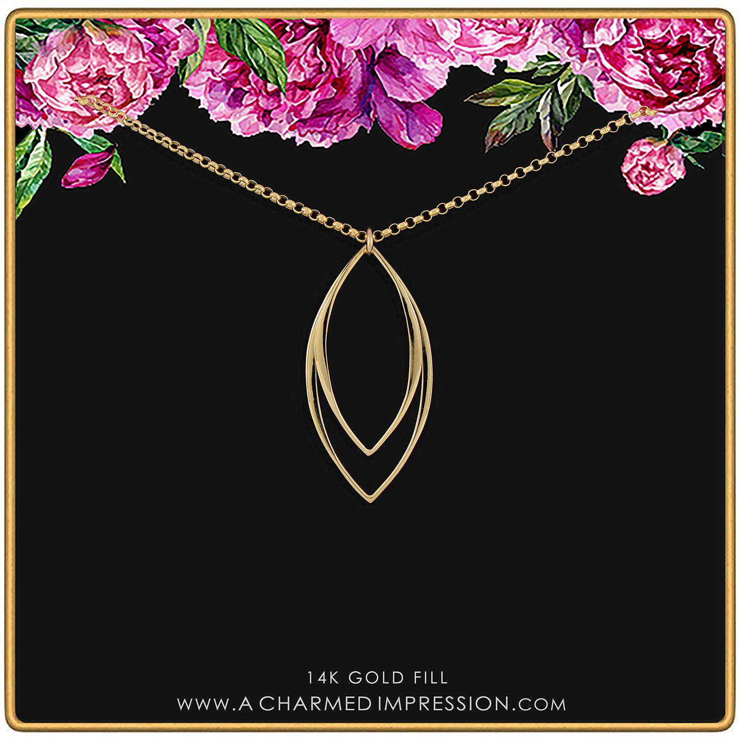 14k Gold Filled Marquise Necklace • Modern Minimalist Jewelry • Simple Delicate Pendant • Handmade Necklace • Necklaces for Women • Gifts for Teen Teenage Girl Gift • Geometric Shape • Sexy Edgy