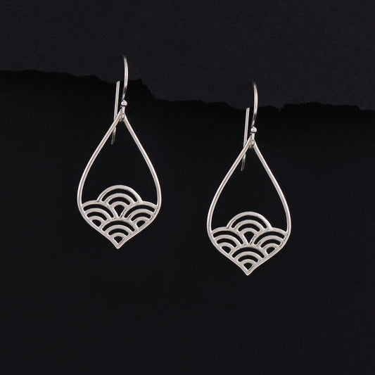 Sterling Silver Wave Teardrop Earrings • Simple Minimalist Jewelry • Modern Romantic Feminine • Waves Pattern • Hook Style Earrings • Sterling Silver Jewelry for Women