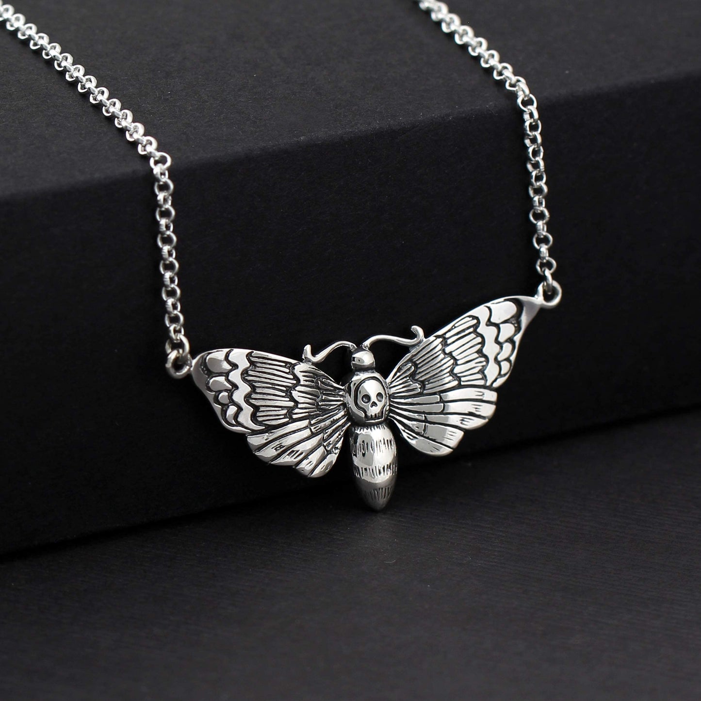 Large Sterling Silver Death Moth Necklace • Spiritual Jewelry • Rebirth Transformation • Sensuality • Goddess Jewelry