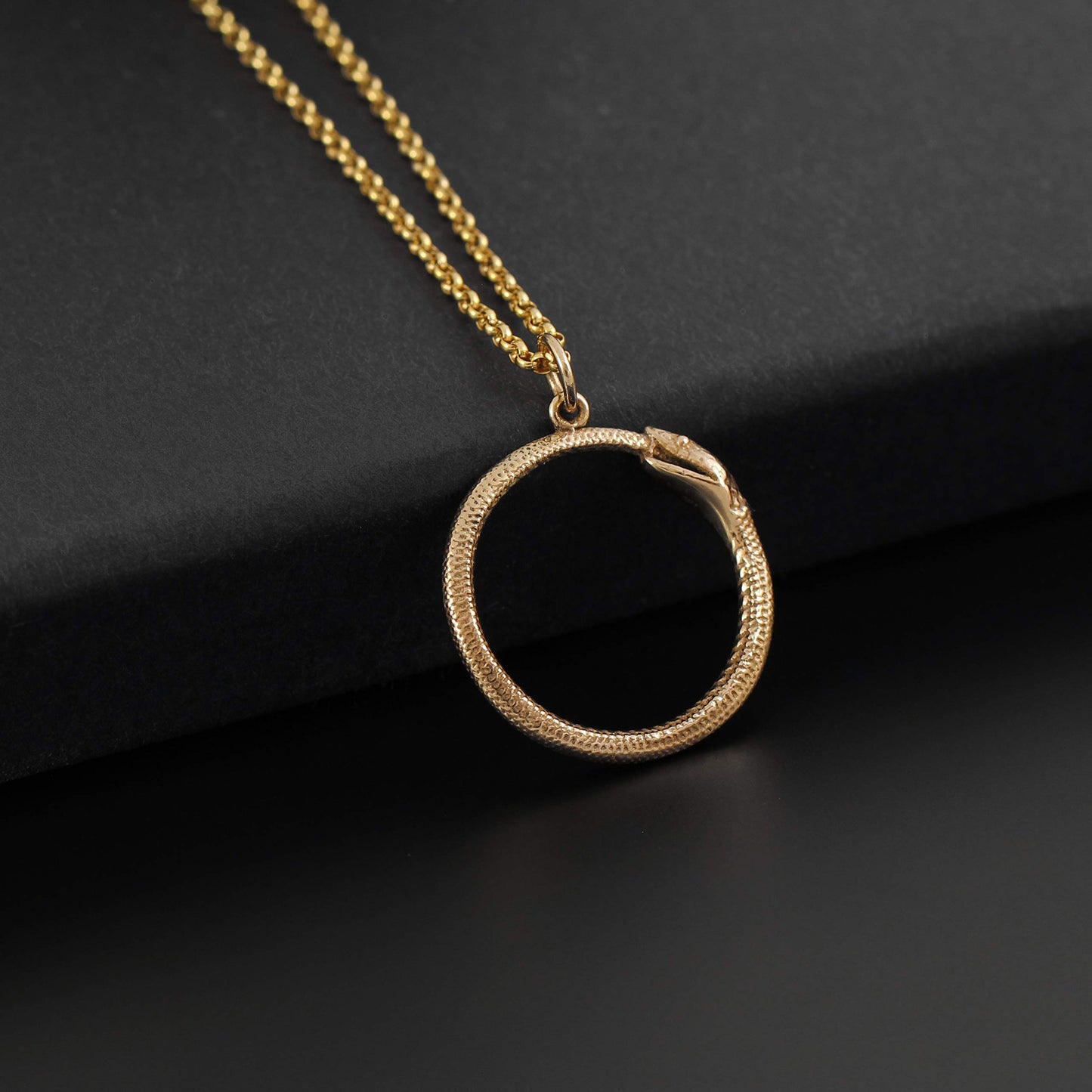 Two Cups Ouroboros Snake Pendant Necklace • Solid Bronze Charm • 14k Gold Filled Adjustable Chain Necklace • Infinity Endless Cycles Rebirth Fertility Symbol