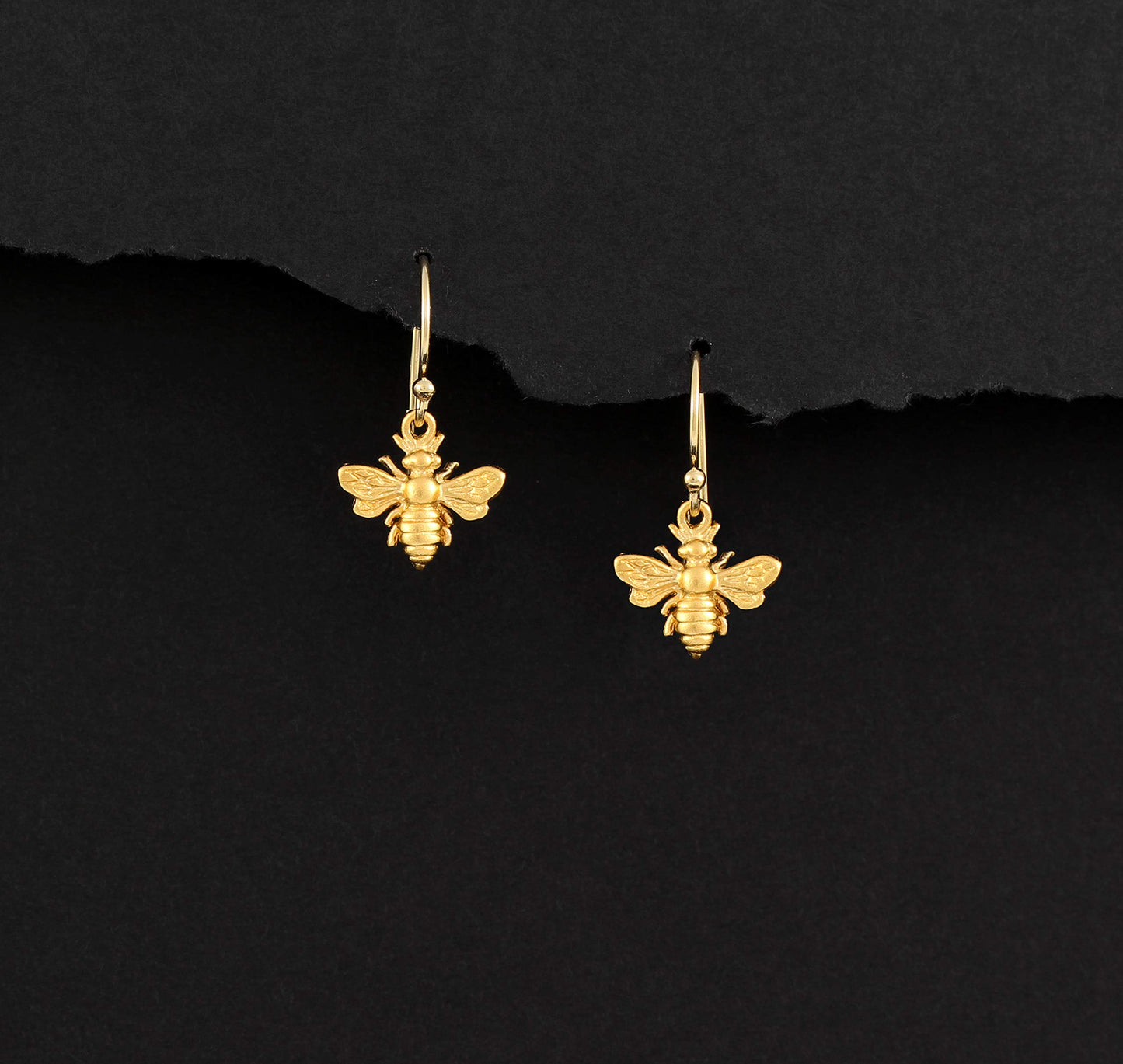 Little Gold Bee Earrings • 24k Gold Vermeil Bee Charm Earrings • Honey Bee Bumblebee • Handcrafted Jewelry • Gifts for Women • Gifts for Teen Girls • 14k Gold Filled French Ear Wires
