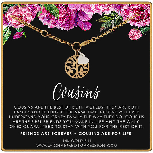 Cousin Gifts for Women • 14k Gold Fill and Sterling Silver Bracelet • Family Tree with Heart • Gift for Cousin Woman • Family Charm • Unique Gift Ideas • Loving Cousin Gifts • Meaningful Jewelry