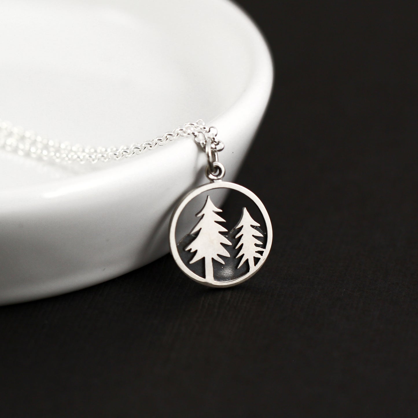 Sterling Silver Mountain and Tree Necklace, Pine Tree Necklace, Mountain Necklace, Pine Tree Jewelry, Pine Tree Pendant, Woodland Jewelry, Hiking Gift for Hiker, Outdoors Nature Lover Gifts for Women