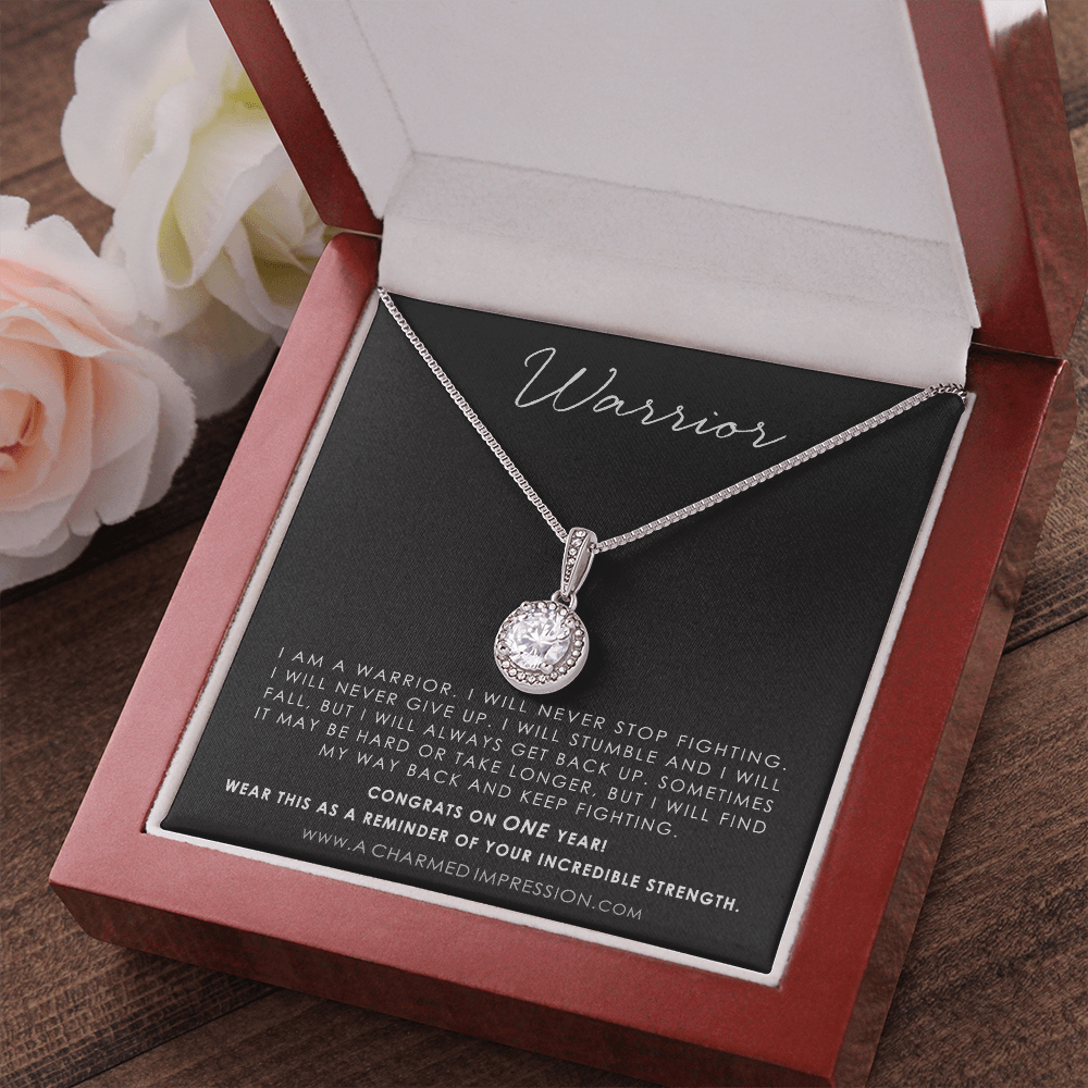 Personalized Addiction Recovery Gift, Warrior Necklace, Fighter Jewelry, NA, AA Gifts Women, Sobriety Anniversary, Sober Birthday - Eternal Hope Necklace