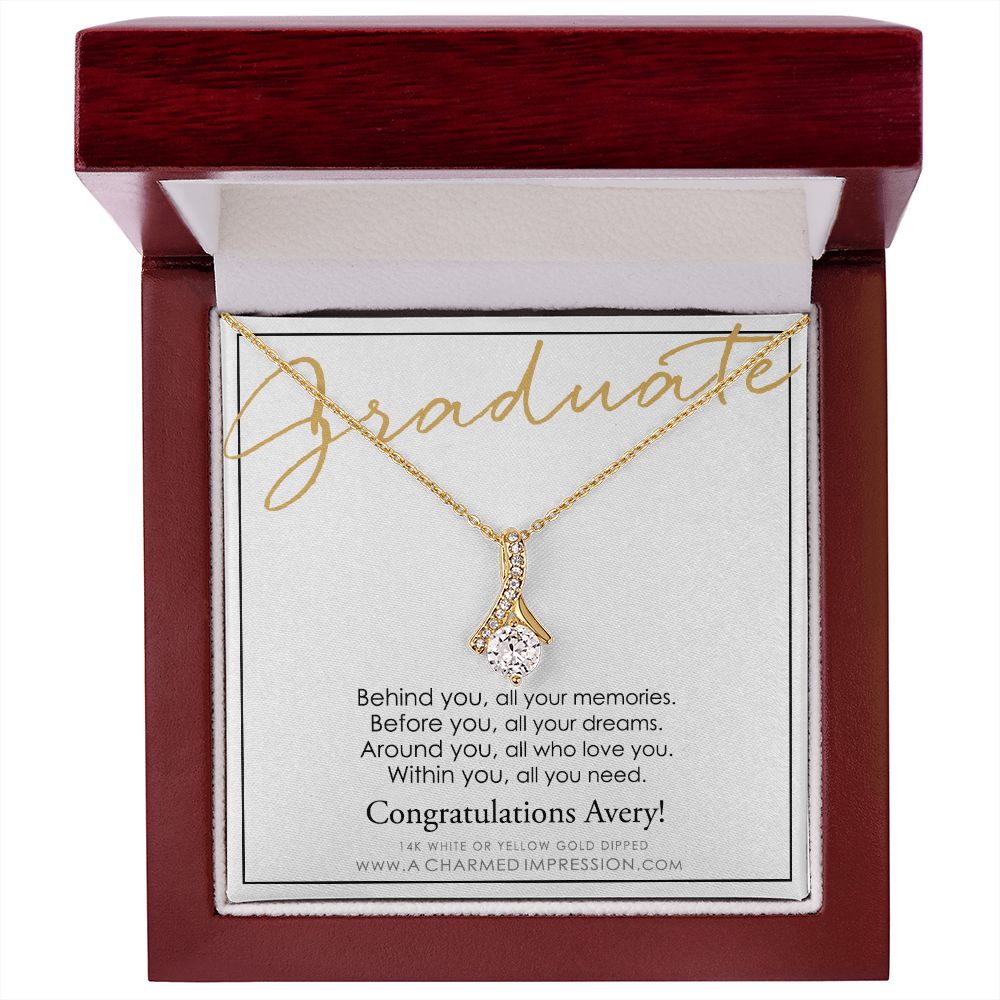 Personalized Graduation Gift, Behind You and Before You Message Card, Celebration Present  - Alluring Beauty Necklace