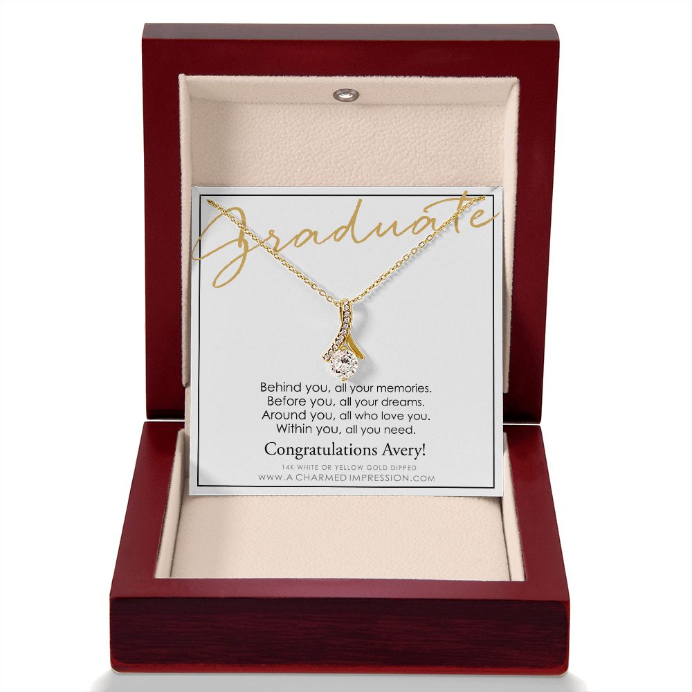 Personalized Graduation Gift, Behind You and Before You Message Card, Celebration Present  - Alluring Beauty Necklace