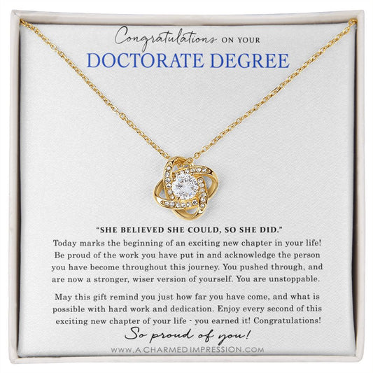 Personalized Graduation Necklace - Proud of You - Doctorate Degree Graduation Cards - Love Knot Necklace