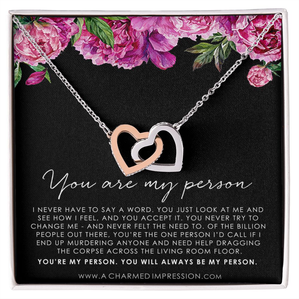 You Are My Person Gift, Best Friend Gift, You're My Person Necklace, Greys Anatomy Quote, Bestie Gift, BFF Gift, Interlocking Hearts