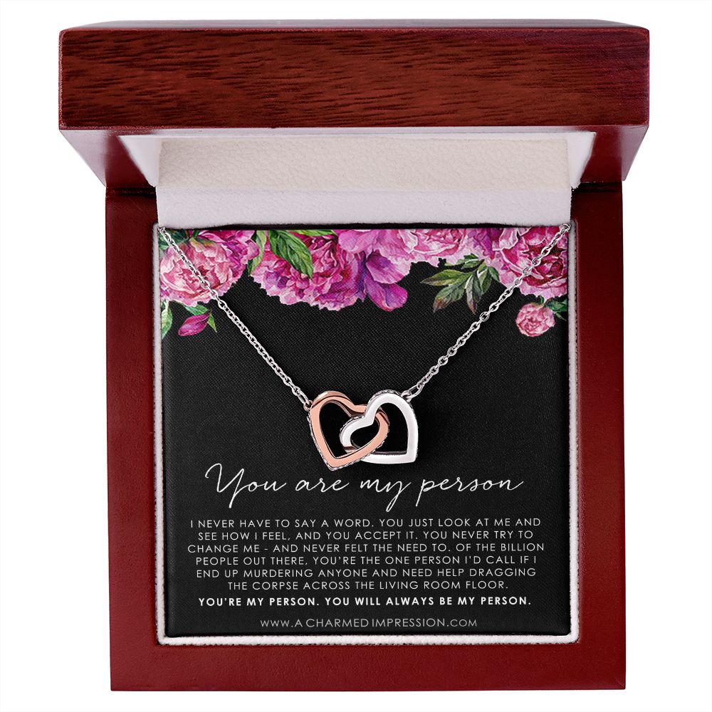 You Are My Person Gift, Best Friend Gift, You're My Person Necklace, Greys Anatomy Quote, Bestie Gift, BFF Gift, Interlocking Hearts