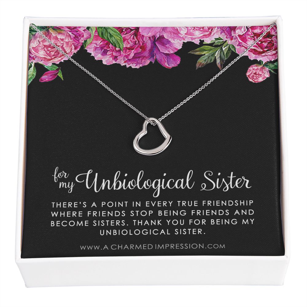 Unbiological Sister Necklace, Bonus Sister Gift, Sister-in-Law Gift, Jewelry for Sister in Law, Step Sister Gift, Soul Sister, Best Friend - Delicate Heart Necklace