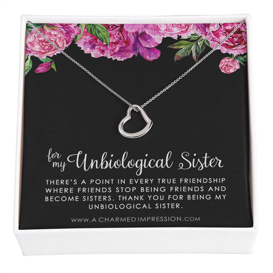 Unbiological Sister Necklace, Bonus Sister Gift, Sister-in-Law Gift, Jewelry for Sister in Law, Step Sister Gift, Soul Sister, Best Friend - Delicate Heart Necklace