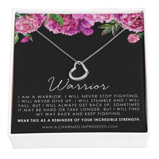 Warrior Necklace • Addiction Recovery • Survivor Gift • Strength • Encouragement • Cancer Divorce Single Mom Depression • Inspirational Gifts - Delicate Heart Necklace
