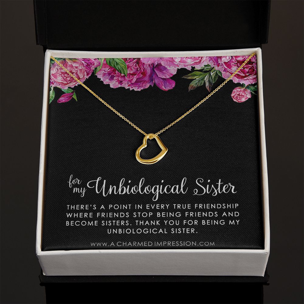Unbiological Sister Necklace, Bonus Sister Gift, Sister-in-Law Gift, Jewelry for Sister in Law, Step Sister Gift, Soul Sister, Best Friend - Delicate Heart Necklace