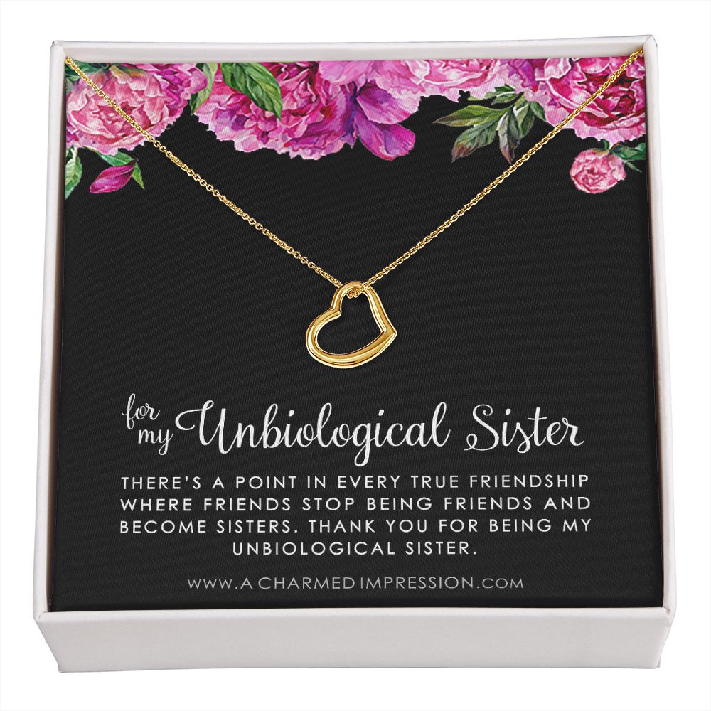 Unbiological Sister Necklace, Bonus Sister Gift, Sister-in-Law Gift, Jewelry for Sister in Law, Step Sister Gift, Soul Sister, Best Friend - Delicate Heart Necklace