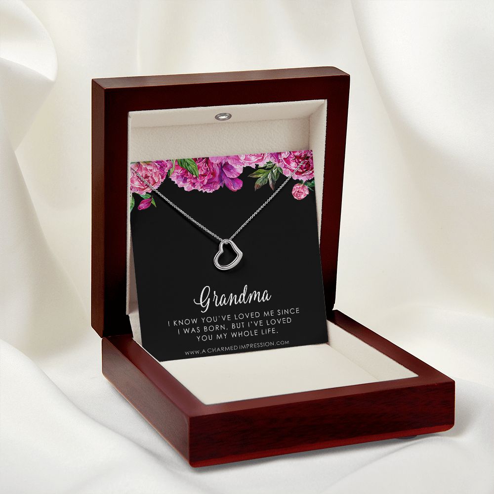Grandma Love Necklace, Gifts for Granny, Mother's Day Present - Delicate Heart Necklace