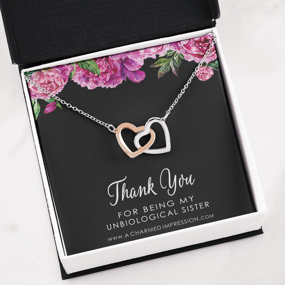 Unbiological Sister Best Friend Gift Jewelry, Long Distance, Quotes, Friends Forever, Interlocking Hearts