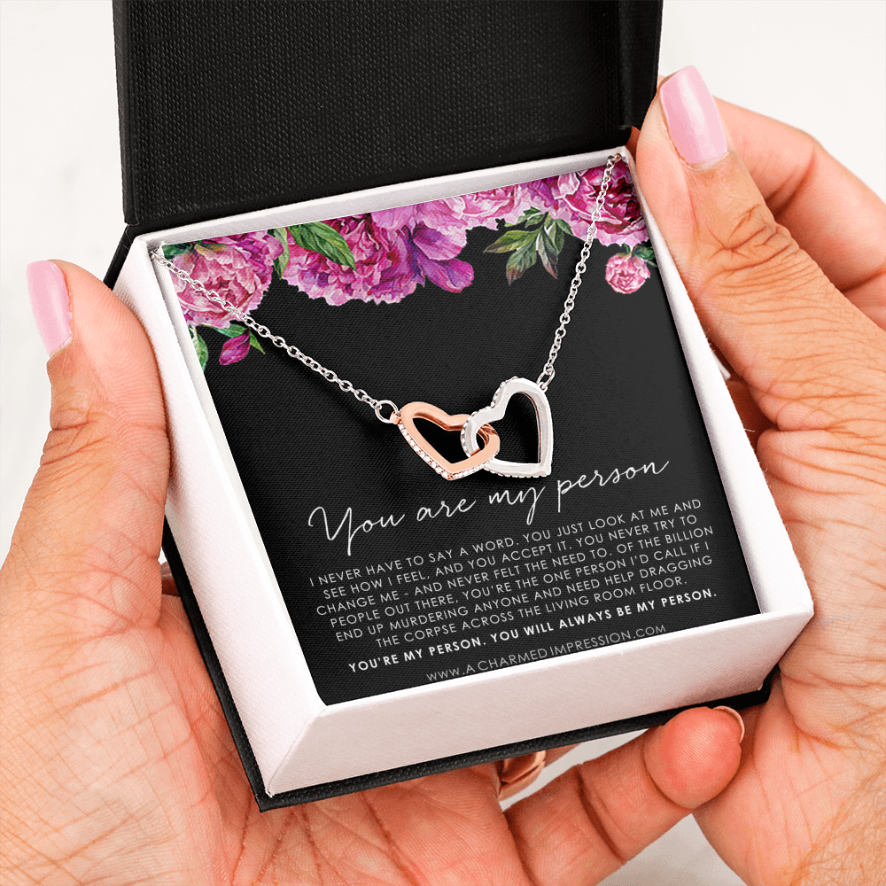 You Are My Person Gift, Best Friend Gift, You're My Person Necklace, Greys Anatomy Quote, Bestie Gift, BFF Gift, Interlocking Hearts