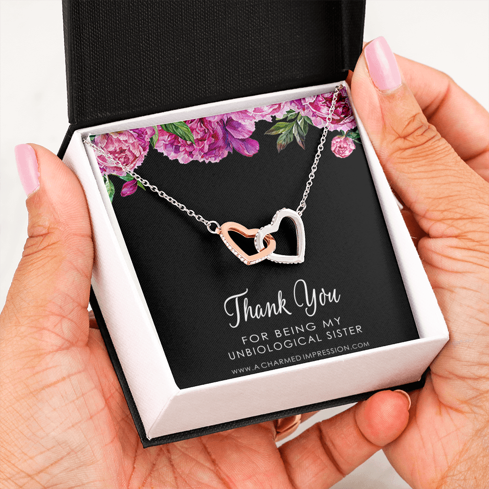 Unbiological Sister Best Friend Gift Jewelry, Long Distance, Quotes, Friends Forever, Interlocking Hearts