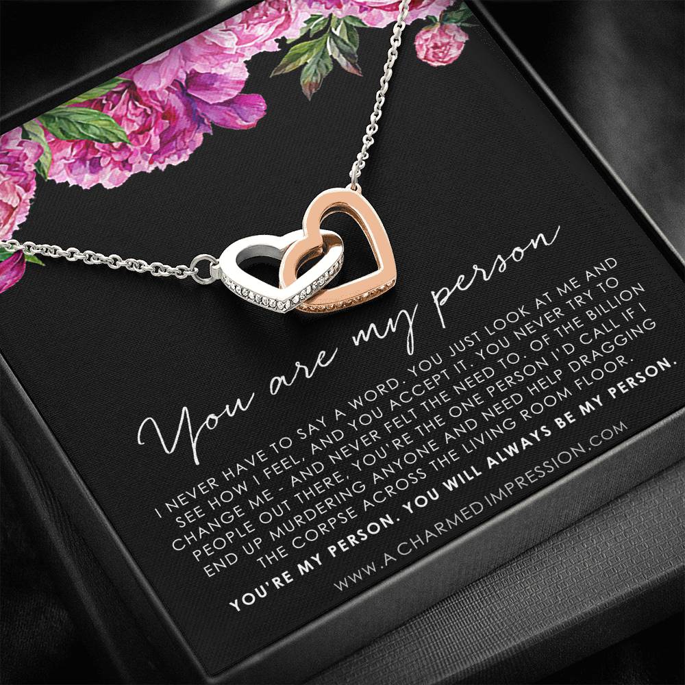 You Are My Person Gift, Best Friend Gift, You're My Person Necklace, Greys Anatomy Quote, Bestie Gift, BFF Gift, Interlocking Hearts