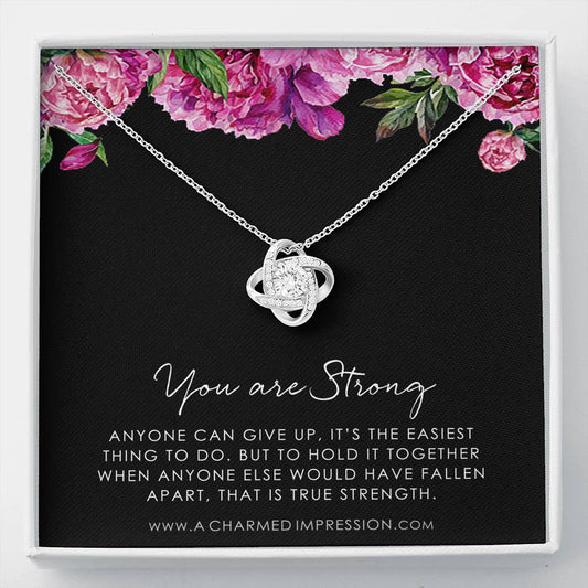 Strength Necklace, Depression, Mental Health, Cancer Survivor Necklace, Breast Cancer Survivor, Infertility Miscarry Gift, Fertility Wish - Love Knot