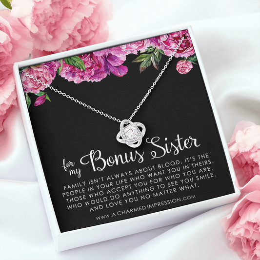 Bonus Sister Gift Necklace, Sister-In-Law Gift, Jewelry For Sister in Law, Step Sister Gift, Soul Sister, Best Friend - Love Knot Necklace