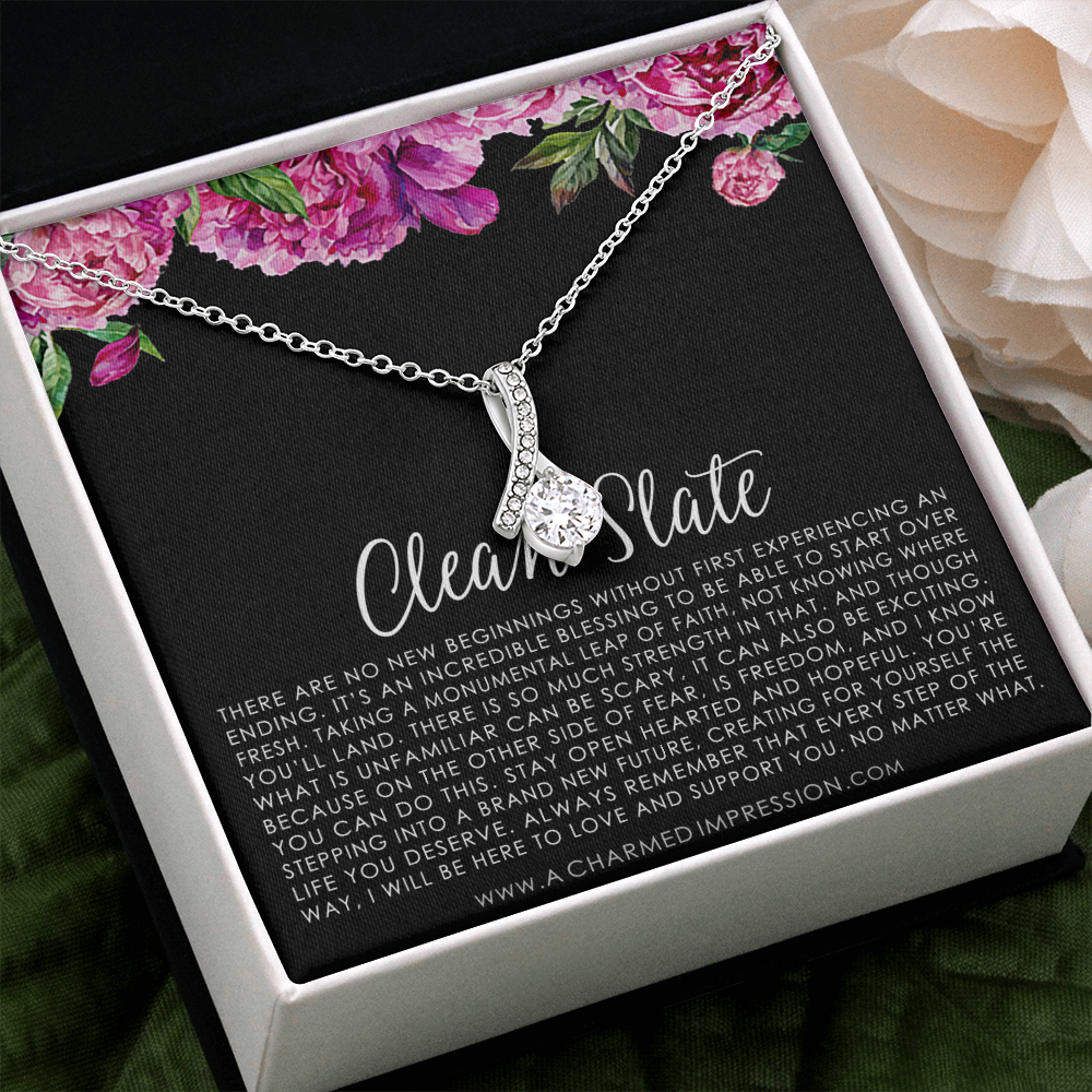 New Beginnings Gift for Her, Clean Slate, New Beginnings Necklace, Breakup Gift Necklace, Blank Slate, in 14K White Gold