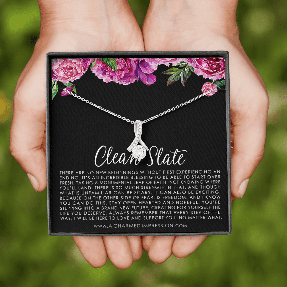 New Beginnings Gift for Her, Clean Slate, New Beginnings Necklace, Breakup Gift Necklace, Blank Slate, in 14K White Gold