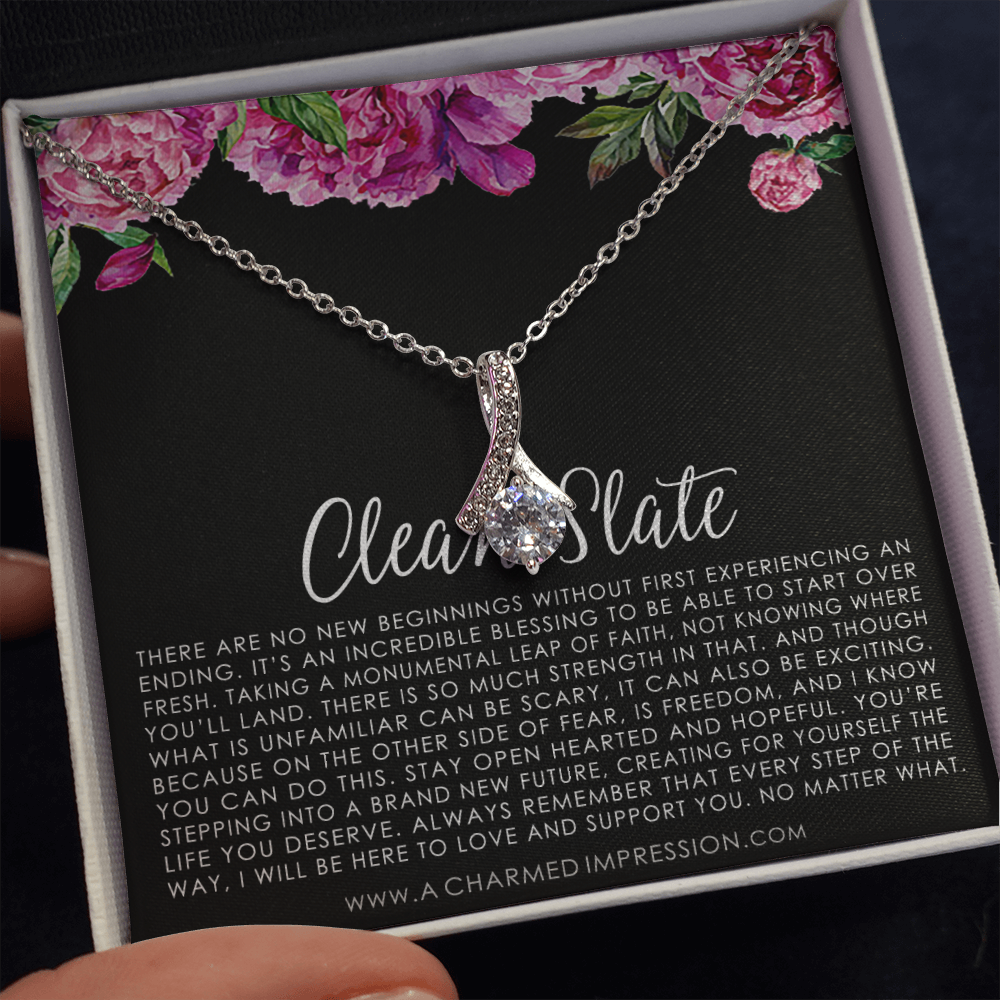 New Beginnings Gift for Her, Clean Slate, New Beginnings Necklace, Breakup Gift Necklace, Blank Slate, in 14K White Gold