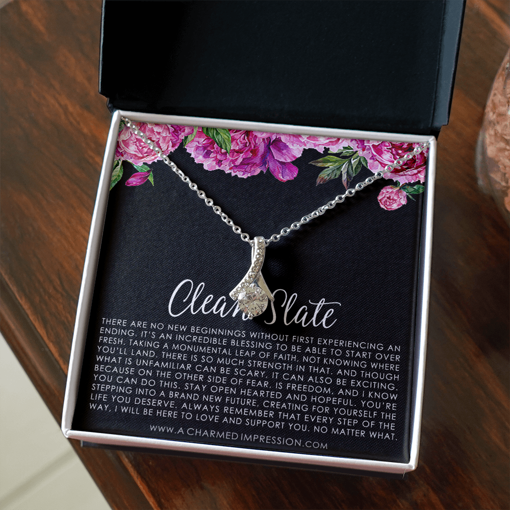 New Beginnings Gift for Her, Clean Slate, New Beginnings Necklace, Breakup Gift Necklace, Blank Slate, in 14K White Gold