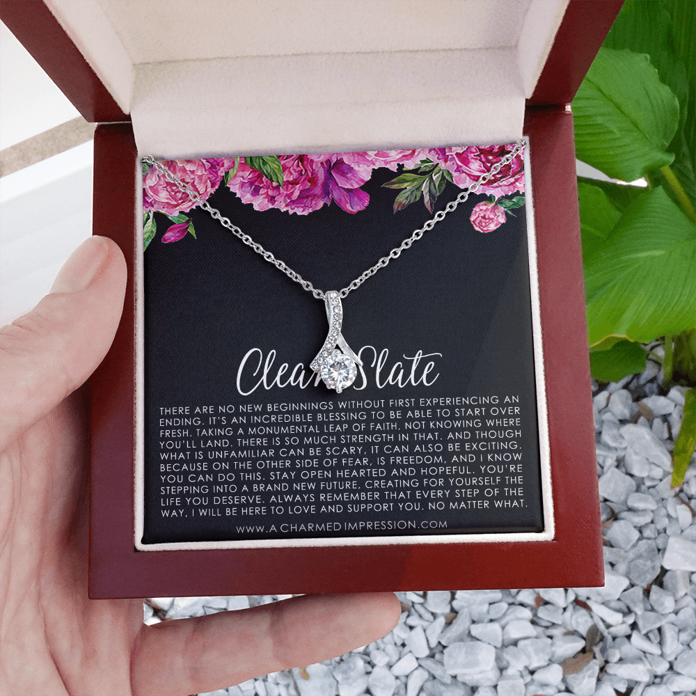 New Beginnings Gift for Her, Clean Slate, New Beginnings Necklace, Breakup Gift Necklace, Blank Slate, in 14K White Gold