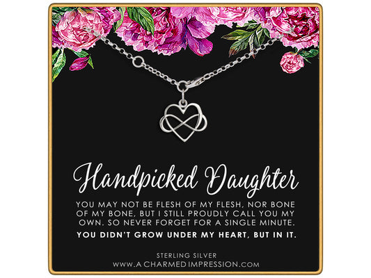 Handpicked Daughter Bracelet, Gift for Stepdaughter, Infinite Love, Bonus Daughter, Infinity Heart, Adopted Child, Silver Bracelet